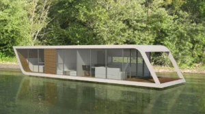 Houseboat Shiptech 14.8×4.4 Classic projection. We present to you a houseboat with dimensions of 14.8x4.4m for living on the water for a crew of 4.