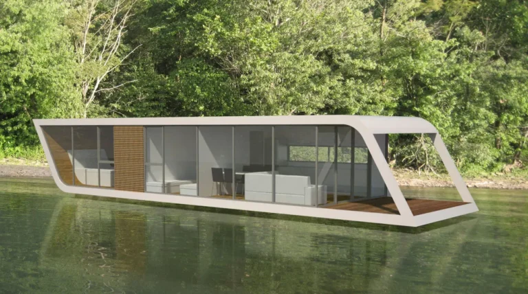 Houseboat Shiptech 14.8×4.4 Classic projection. We present to you a houseboat with dimensions of 14.8x4.4m for living on the water for a crew of 4.