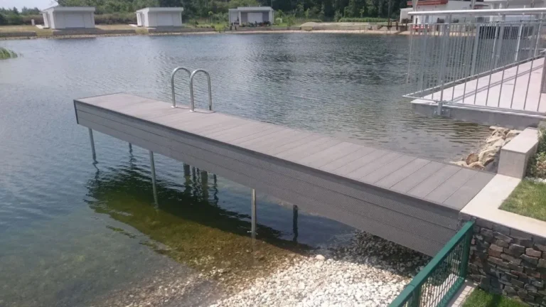 Pier - Záhorie. We built three separate piers in a beautiful environment near the village of Malé Leváre. All piers are made of aluminum construction, which is anchored in the water using screw rods.